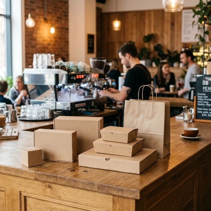 AI Generated Professional Horeca Packaging in a Modern Cafe Setting